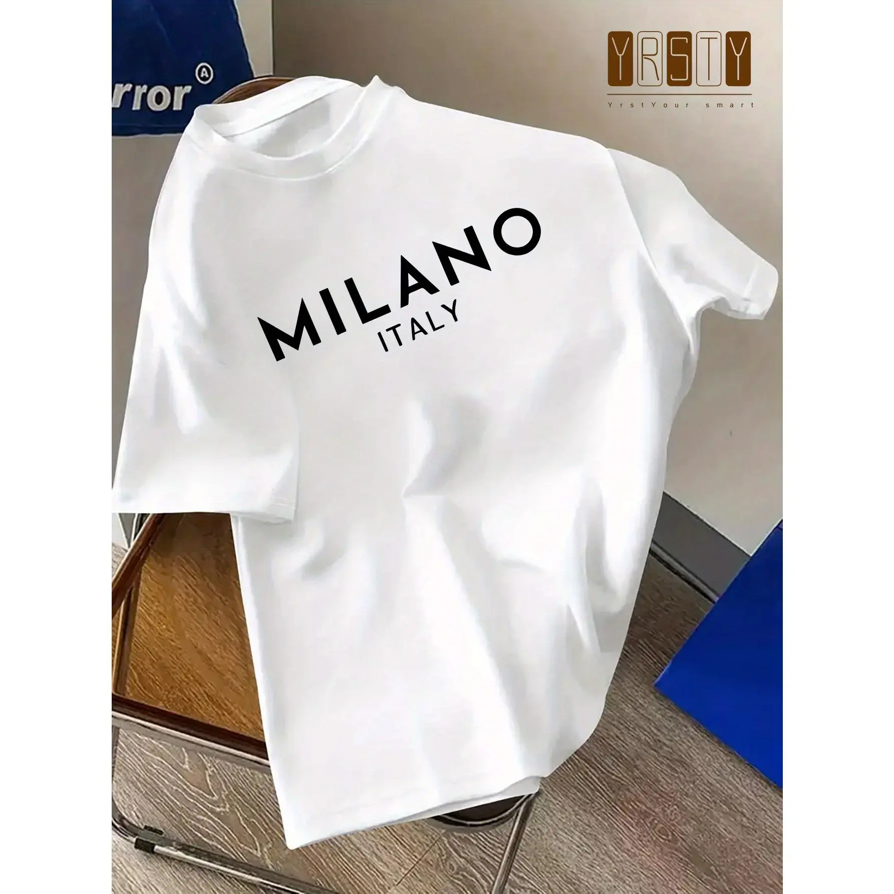 Italian Milan Print T-Shirt - Soft Polyester Fabric with Italian Lettering (Italia), Round Neck Casual Shirt, Machine Washable Suitable for Year-Round Wear & Italian-Themed Events