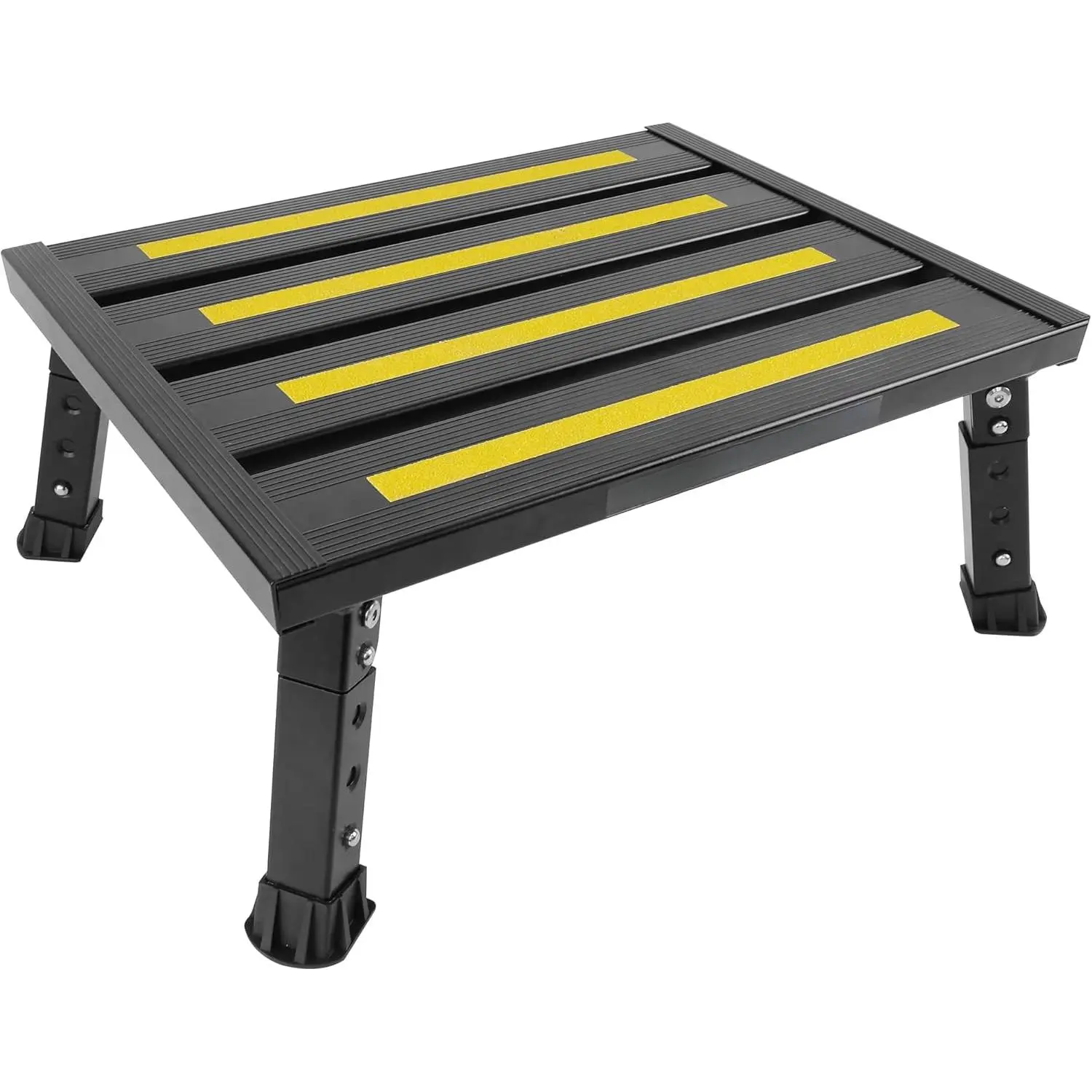 Metal Height-Adjustable Motorhome Step Stool - Foldable Aluminum Platform, Supports Up to 1,000 lb, Non-Slip Rubber Feet & Mat, Easy Setup & Carry, Entry Exit Support for RVs, SUVs (Black),sohochic