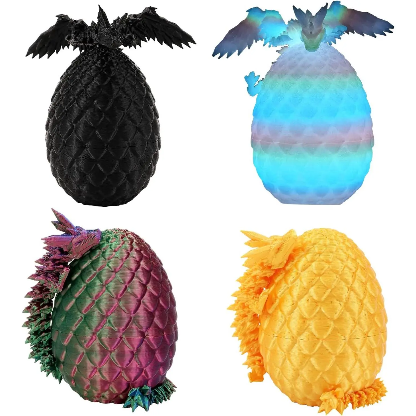 4PCS 3D Printed Dragon with Wings and Egg ，DND Dice Sets,Surprise Mini Mystery Dragon Egg, Cool Flexible Animals Fidget Toys,Crystal Dragon Easter Basket Stuffers for Boys Girlsfidget toys