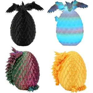 4PCS 3D Printed Dragon with Wings and Egg ，DND Dice Sets,Surprise Mini Mystery Dragon Egg, Cool Flexible Animals Fidget Toys,Crystal Dragon Easter Basket Stuffers for Boys Girlsfidget toys