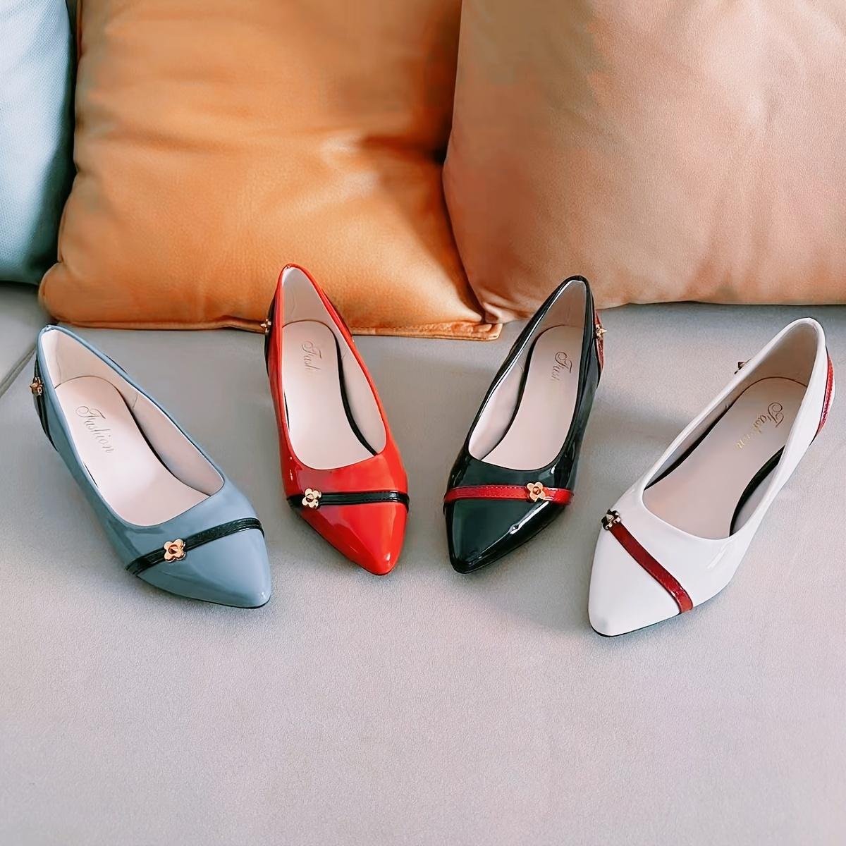 Women's Pointed-Toe Pumps - Chunky Heel, Faux Cover, Versatile for All Seasons, Shoes