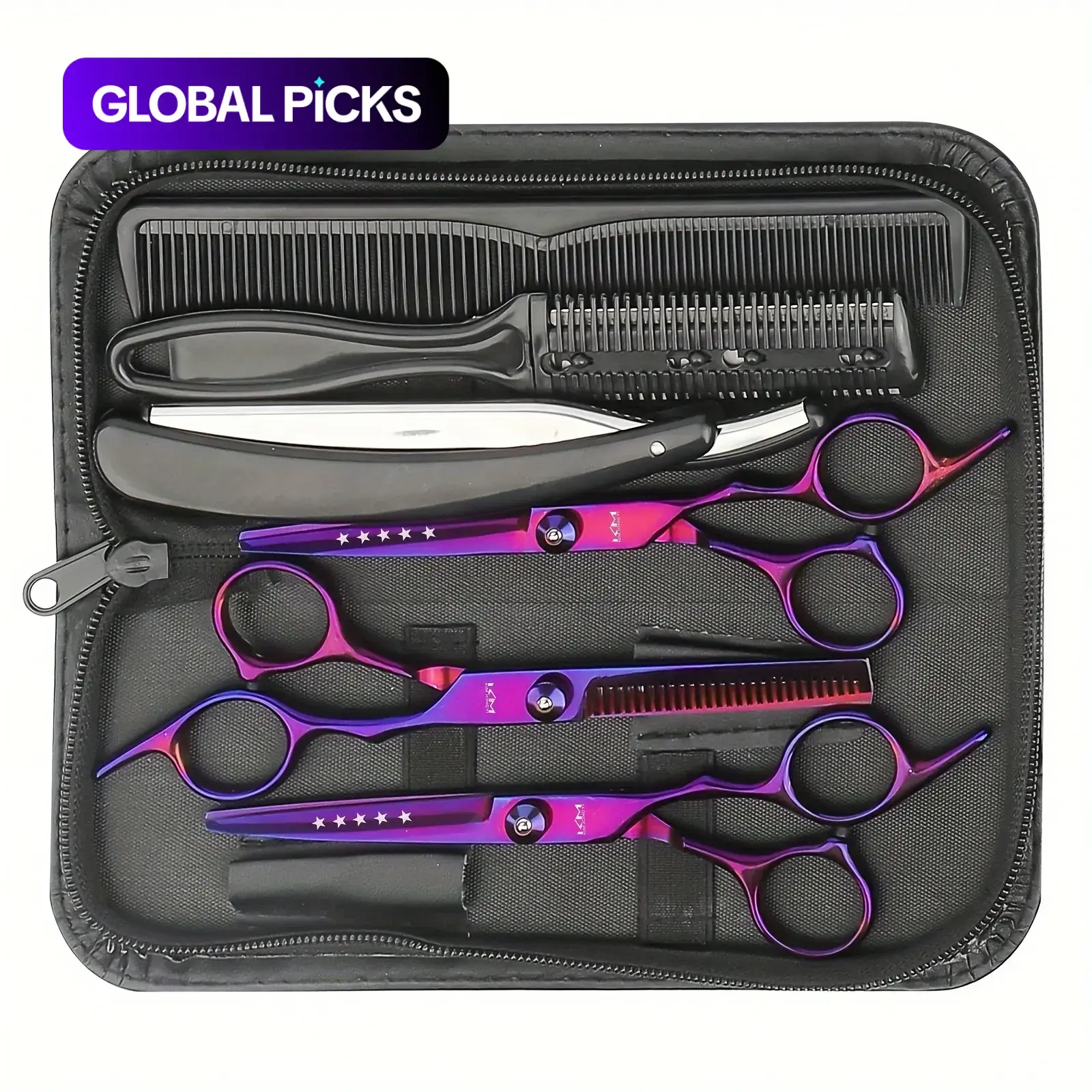 Professional Haircut Scissors Set, Stainless Steel Barber Tools Kit with Thinning Shears and Straight Razor, Barber Equipment