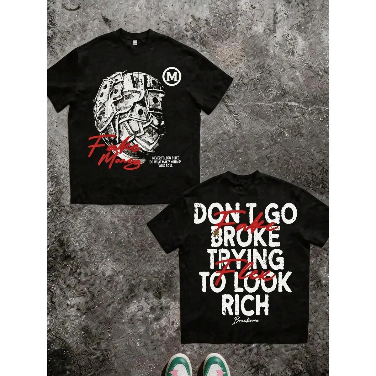 Classic Streetwear Unisex T-shirt Fake Money Stack Cash Don’t Go Broke Trying To Look Rich Distressed Text Print Crew Neck Short Sleeve Casual Tee For Outdoor Activity Vacation Daily Street Fashion Men Women