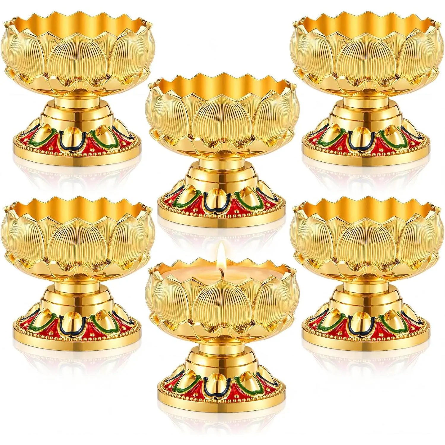 Brass Diya Set of 6 Traditional Indian Oil Lamp Engraved Metal Deepam for Diwali Pooja  Temple Mandir Decor  Housewarming Return Gifts Hindu Prayer Ghee Lamp Holder
