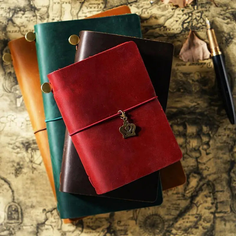 AIGUONIU Leather Notebook Handmade Vintage Cowhide Diary Passport Size TN Travel Notebook Cover Journal Sketchbook Planner