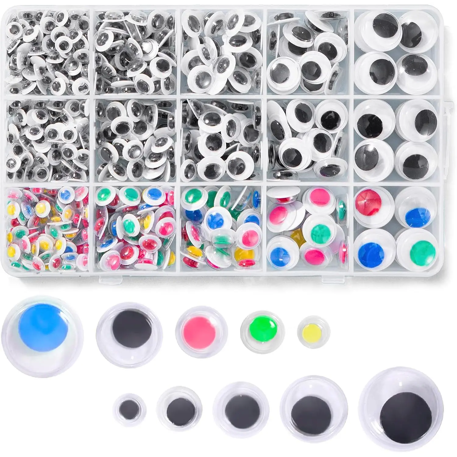 600 count Black and Multi Colors Wiggle Googly Eyes Self Adhesive, 6mm 8mm 10mm 12mm 15mm 20mm Small and Large Googly Eyes for Crafts