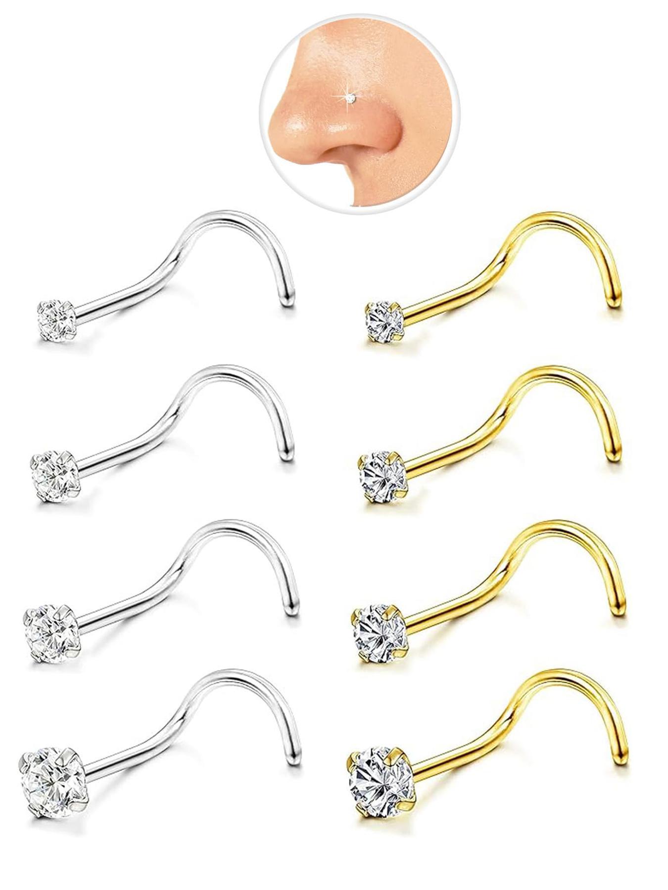 Minimalist Nose Ring, Spiral Nose Ring, Stainless Steel Nose Studs, Hypoallergenic Corkscrew Nose Piercing Stud Jewelry for Women Men, Body Jewelry for Daily