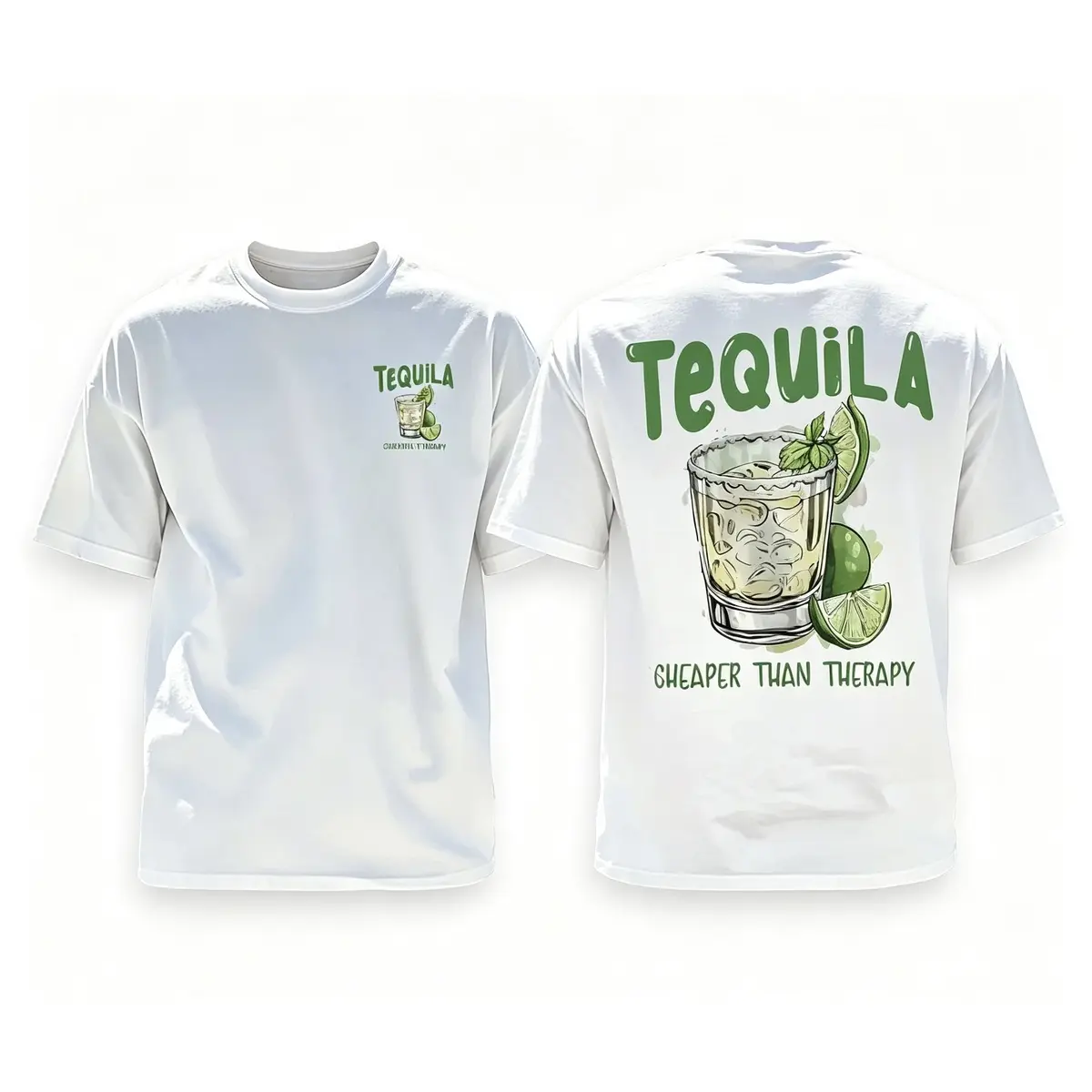 Men's Regular Fit Tequila & Lime Print Round Neck Tee, Casual Short Sleeve Crew Neck T-Shirt for Summer, Fashion Men's Top for Daily Wear, Tropical, Casual Style Tee, Casual Trendy Tee, Casual Summer Clothing