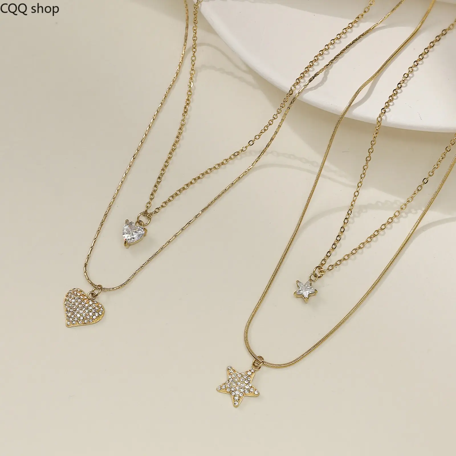 Women's Stainless Steel Double Layer Chain Collarbone Length Necklace, Vacuum Plated Heart Star Pendants, Stackable Necklaces for Daily Casual Outfits (Sports & Outdoor Accessories Complement)