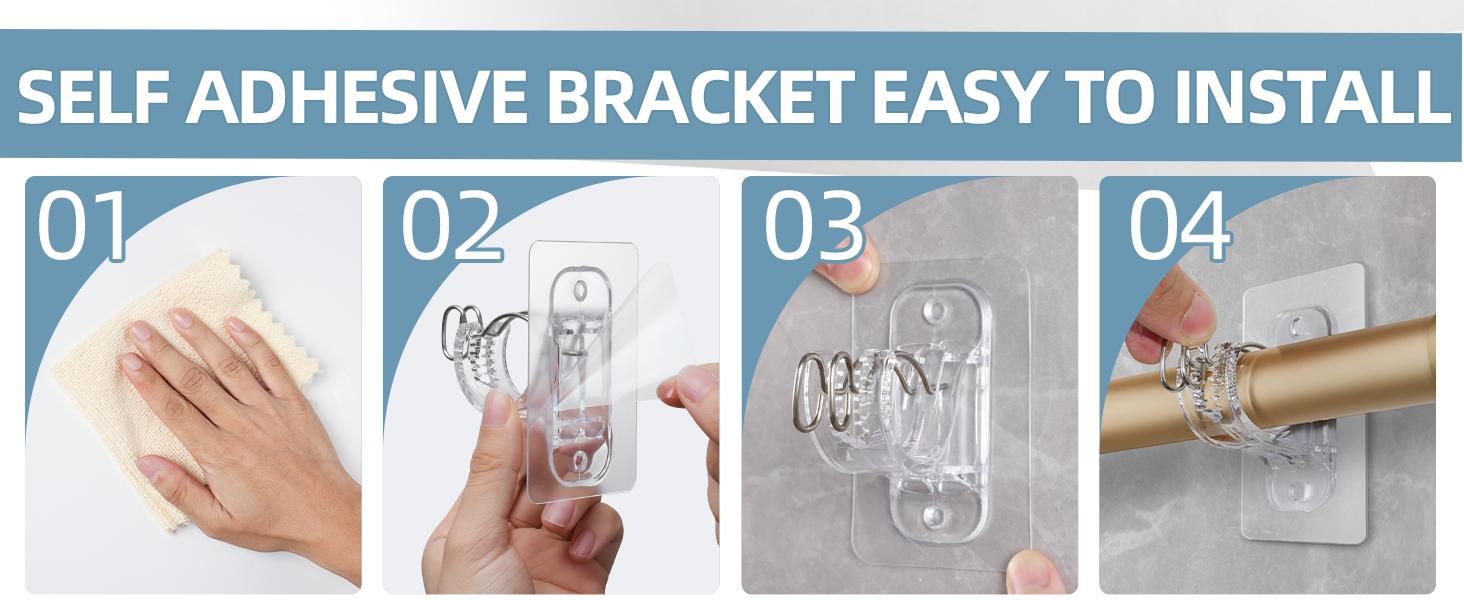 No Rod Bracket Holders, (8 Pack) Self, No-Nail Stick on Wall Rod Hangers for Bedroom and Livingroom