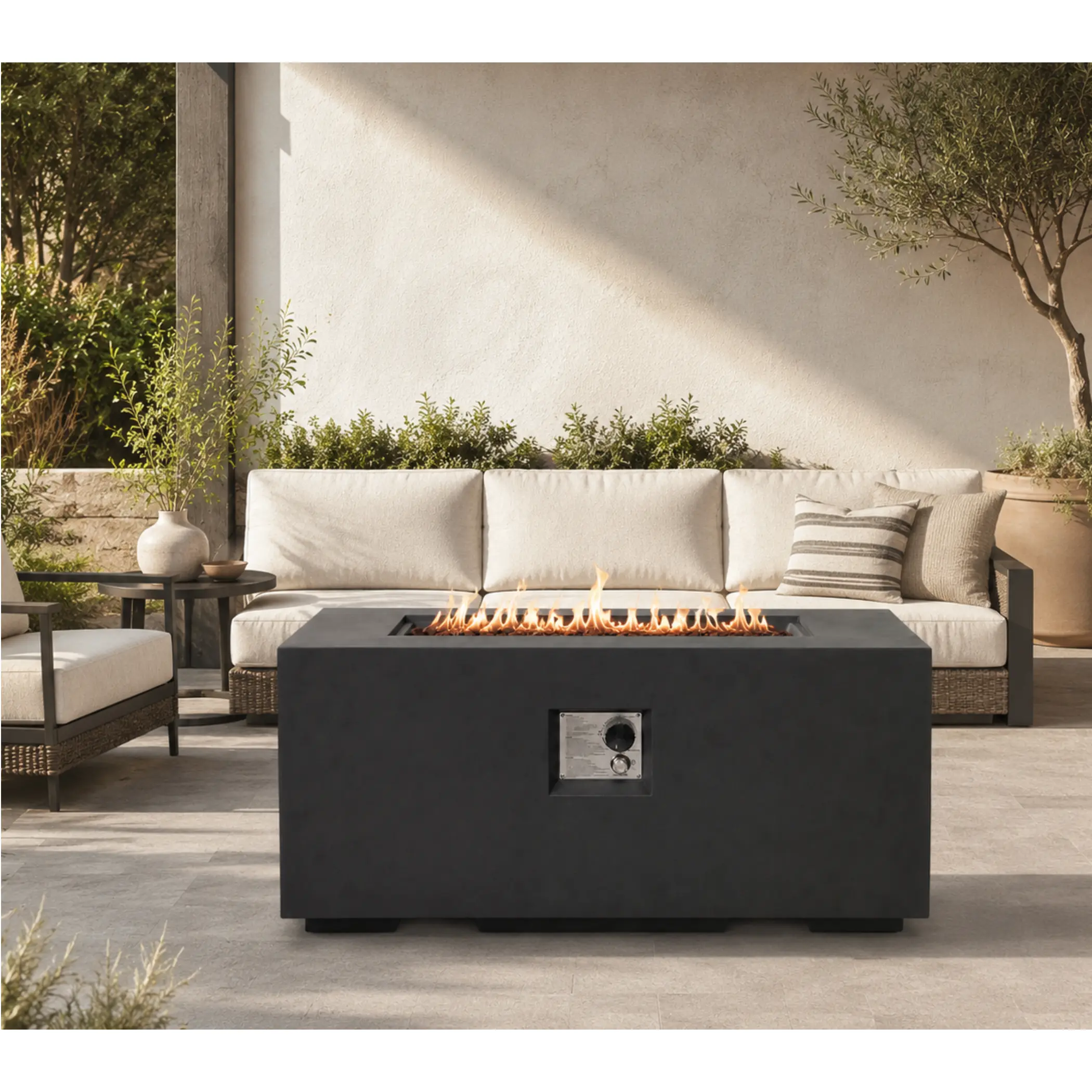 sohoch 42-Inch Rectangular Propane Fire Pit Table - 50,000 BTU Outdoor Gas Fire Table with Lightweight Concrete Top, Lava Rocks, Burner Lid, Waterproof Cover, Outdoor Heating, Dark Grey Modern Firepit for Patio Garden, 20.08"x41.73"x23.62"