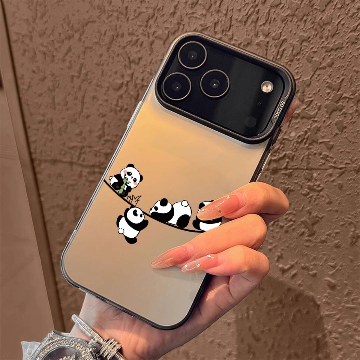 Four pandas Pattern Case for iPhone 17 Pro Max 17 Air 16/15/14/13/12/11 Pro Max XR XS E Plus Retro High-end Shockproof Drop Screen Protection Cute Durable PC Smartphone Cover