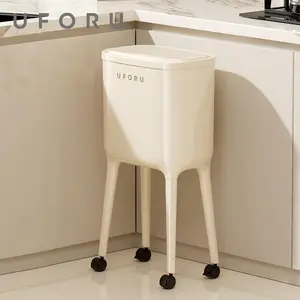 Light Luxury Kitchen Trash Bin, Uforu Press-Open Lid Garbage Can, Tall Legs Mobile Large Capacity, No Bending, Home Living Room Kitchen Use