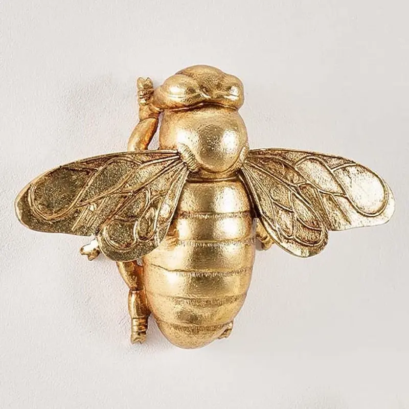 Gold 3D Bumble Bee Resin Wall Art Decor (Antique Gold) | Farmhouse Honey Bee Wall Hanging Ornament, Handmade Insect Figurine for Living Room Home Decor, Bee Lovers & Collectors Gift