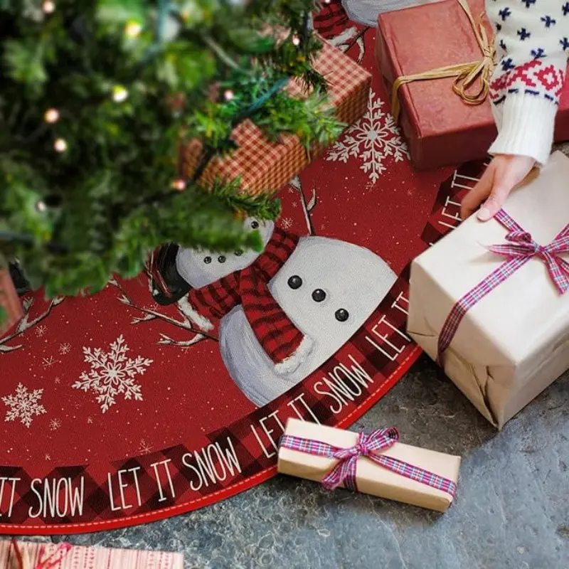 2D Flat Colorlife Let It Snow Santa Claus Christmas Tree Skirt, Perfect Fit for Christmas Trees, Base Cover, Gift Mat, No Power Required