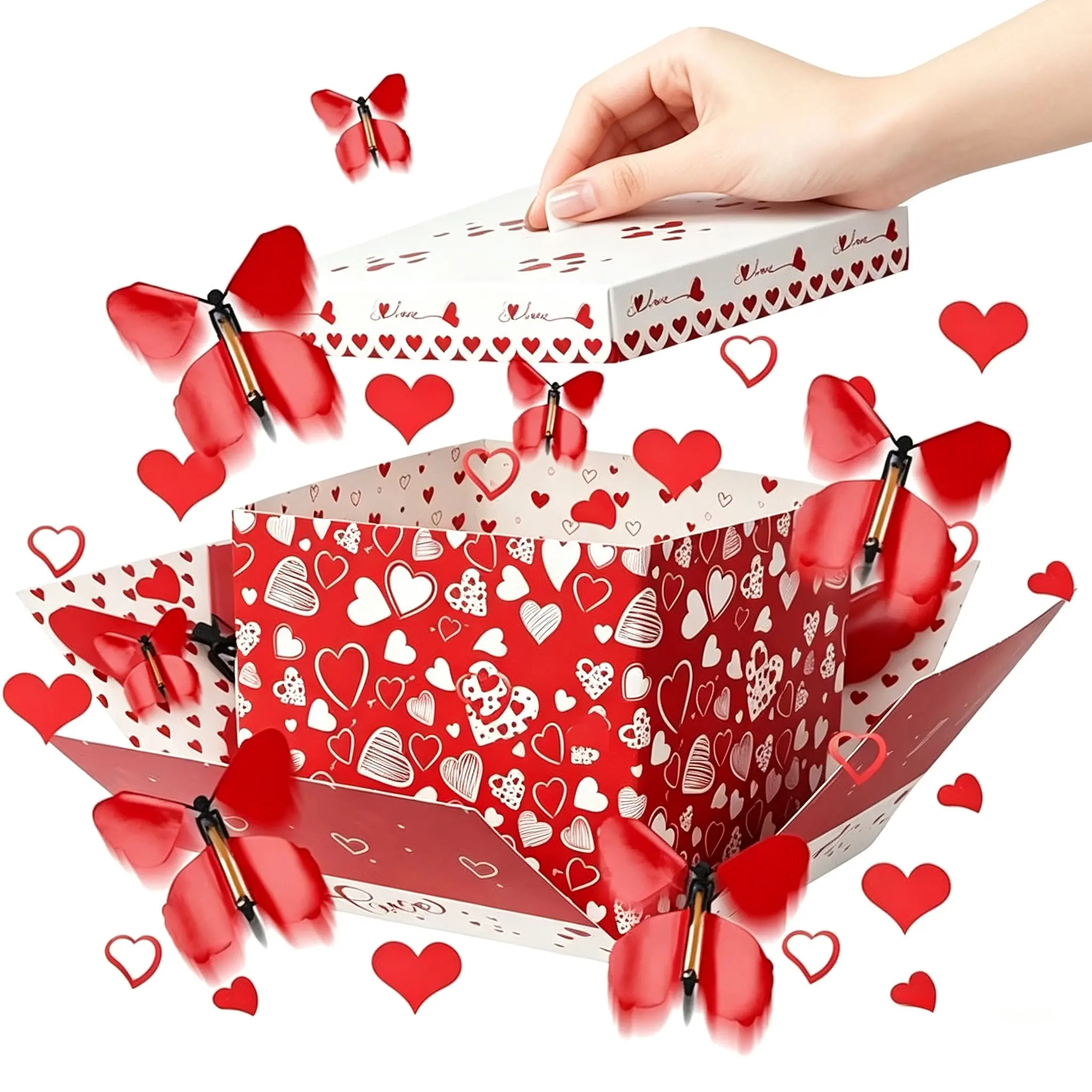 Heart Butterfly Explosion Surprise Box, Elegant Reusable Paper, Includes Dual Layer Box, Butterflies, Card, Ribbons, Perfect for Any Occasion