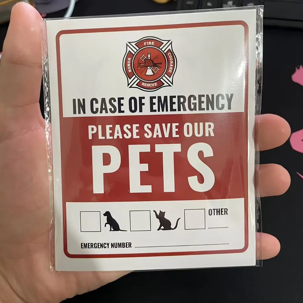 Emergency Pet Alert Sticker Pack of 4, UV and Water Resistant, Dog Safety Rescue Sign for Fire and Emergency - High Visibility, Easy to Paste