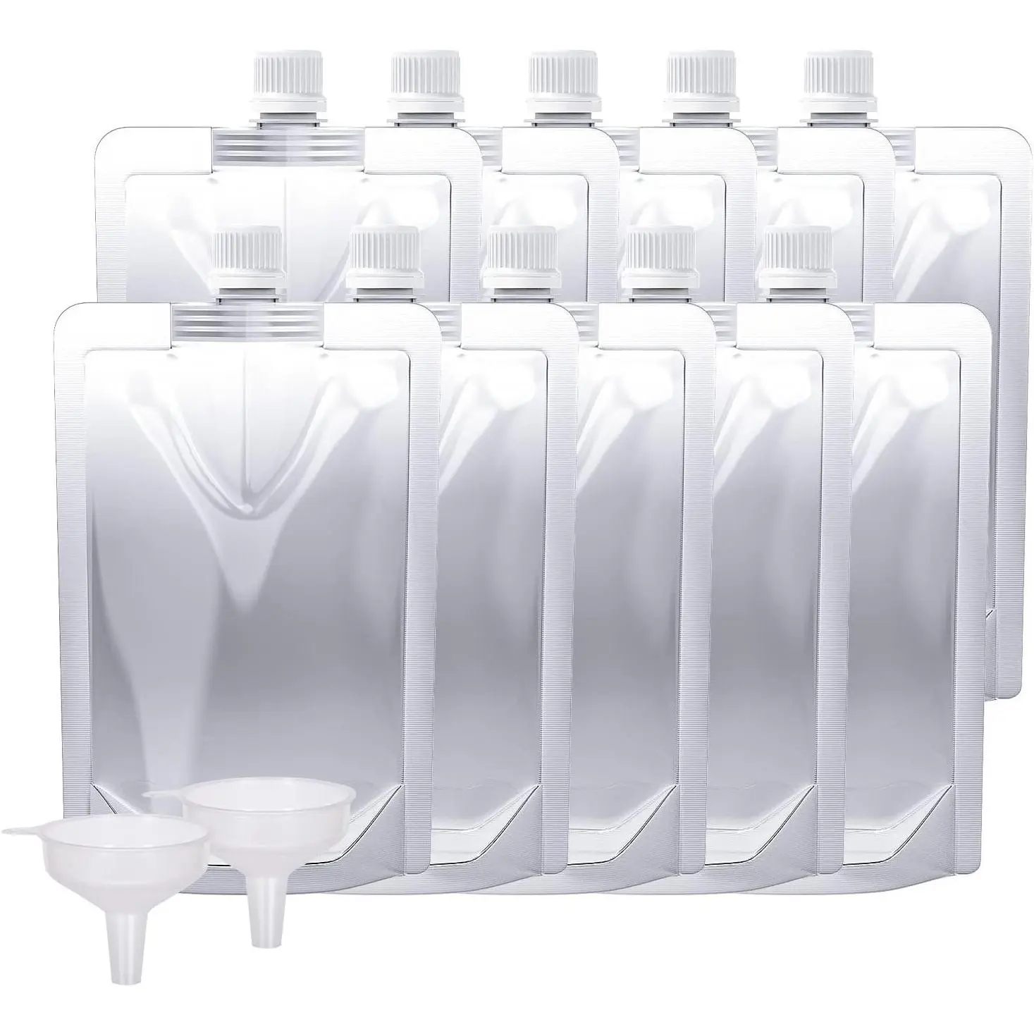 Leak-Proof Reusable BPA-Free Plastic Juice Pouches with 2 Funnels for Travel, Outdoor Sports, Concerts & Events (8 oz, 10 Pack)Gift