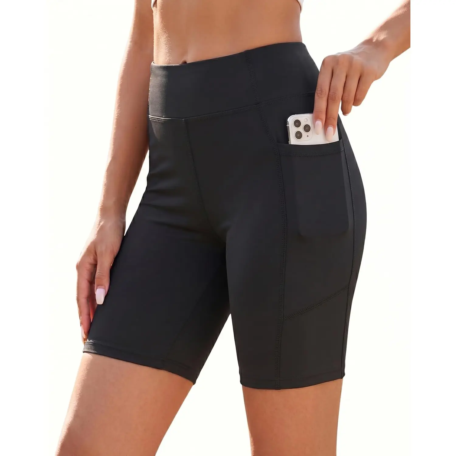 Holipick Women Tummy Control Swim Shorts High Waisted Biker Shorts with Pockets Swimming Shorts Boy Short Swim Bottoms