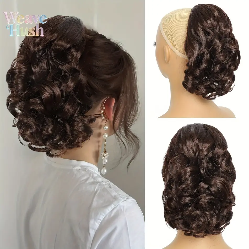 Women's Clip-On Curled Hair Ponytail Wig - Short Roman Curl, Ponytail Drawstring, Realistic Simulation Hair Extension, Daily Wear Styling Aid for Dress-Up Looks (DIY Bag Accessory)