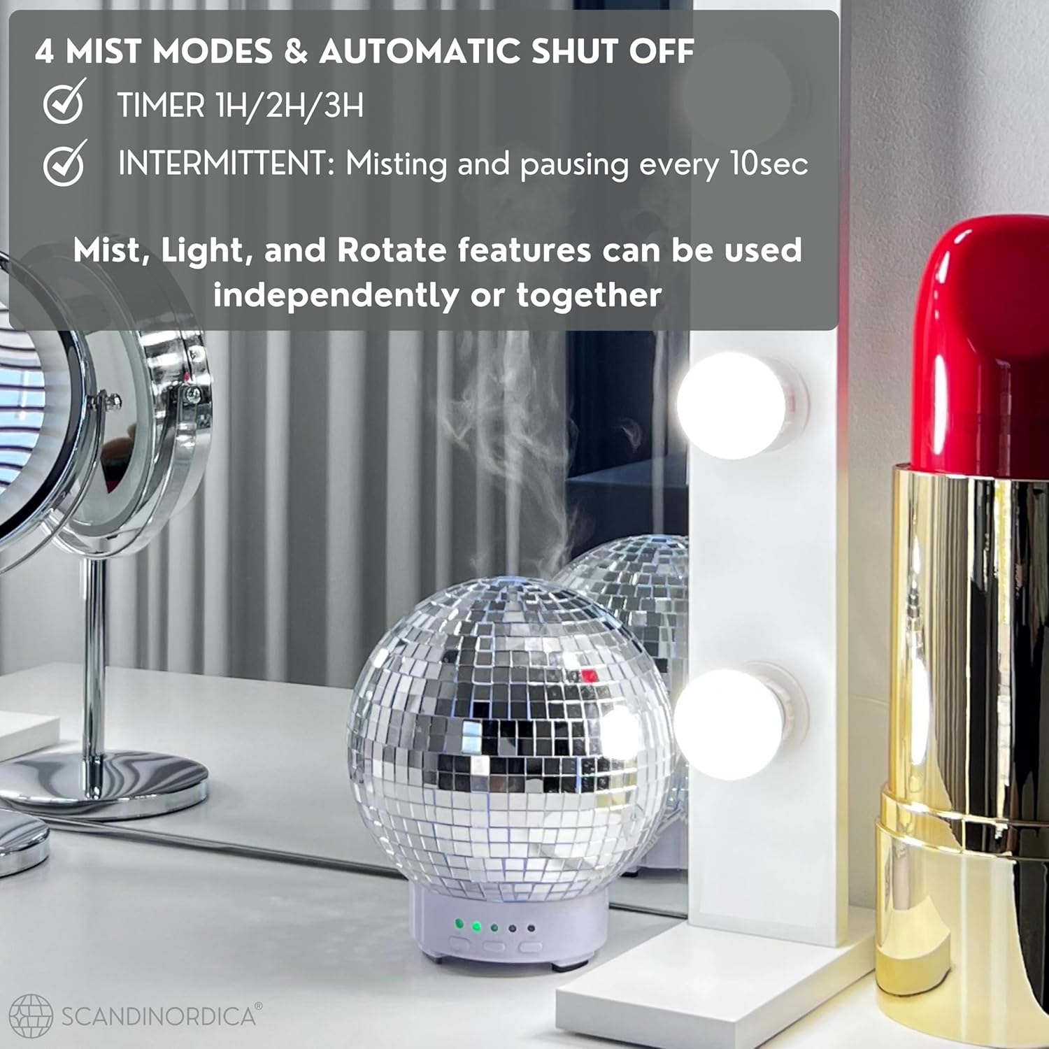 Disco Ball Diffuser - Original Rotating Disco Essential Oil Diffuser with Whisper Quiet Operation, 14 Color Night Light & 4Time Settings |     Cute Eclectic Home Decor for Medium Room Silver