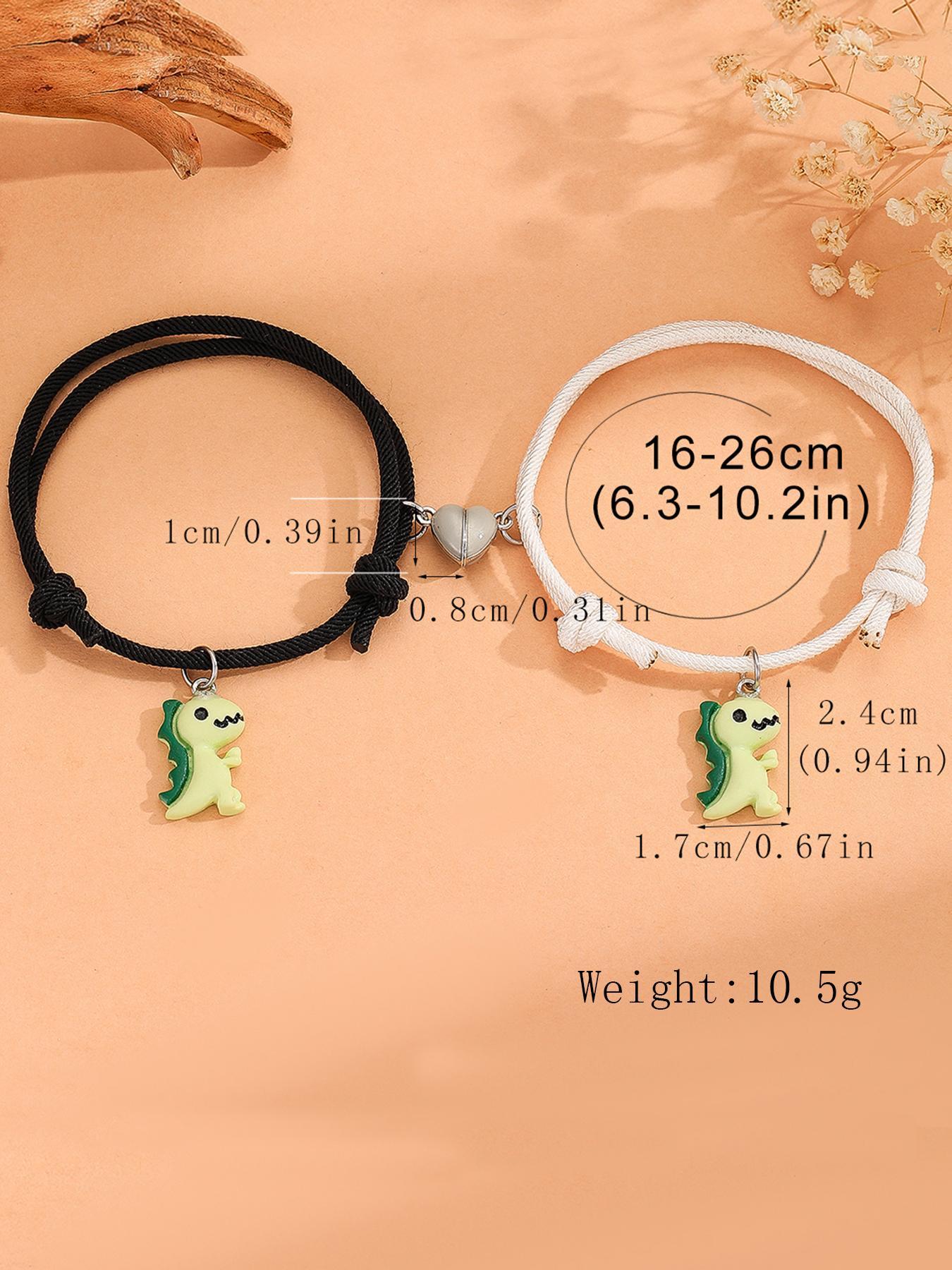 Cute Dinosaur & Magnetic Heart Design Bracelets, 2 Counts/set Fashionable Couple Bracelets for Women & Men, Trendy All-match & Exquisite Jewelry for Gift, Valentine's Day, Gift