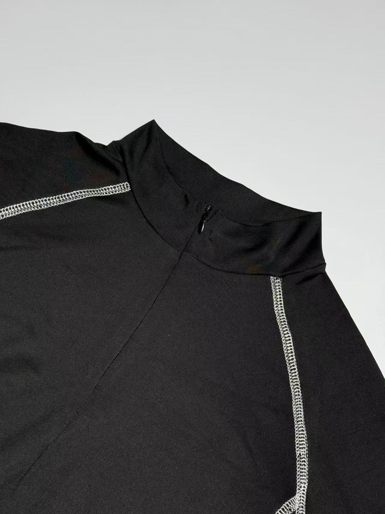 Women's Solid Color Zipper Tee, Elegant Fashion Casual Slim Long Sleeve T-shirt for Daily Outdoor Wear, Women Clothing for Spring ＆ Fall