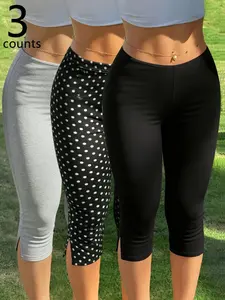 Y2K High-Waisted Split Seven-Quarter Pants, Bodycon Stretch Tight Fit, Casual Daily/beachwear, Versatile Mid-Length Trousers Bottoms