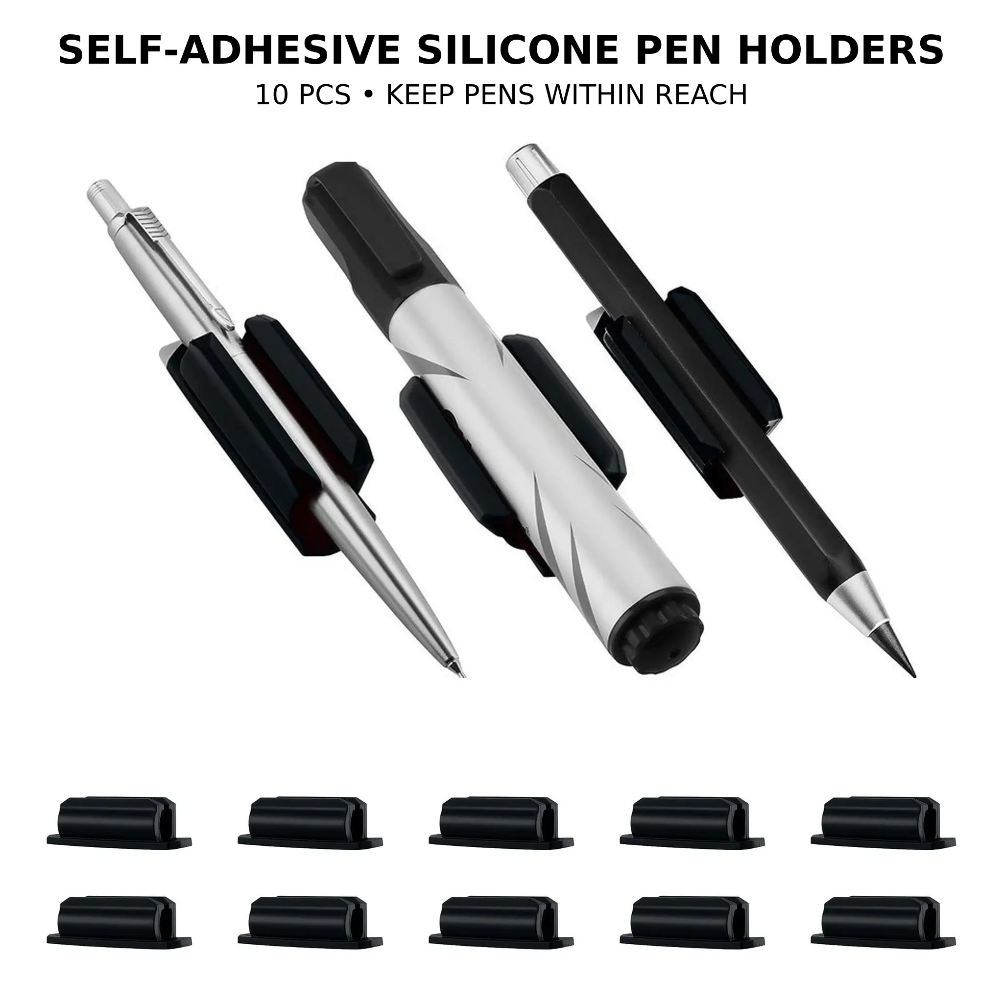 10 Pack Upgraded Pencil Holder, Adhesive Pen Holder for Desk, Silicone Pencil Holder & Marker Holder for Clipboard Wall Classroom School Office Desk Accessories, Teacher Supplies-YY1