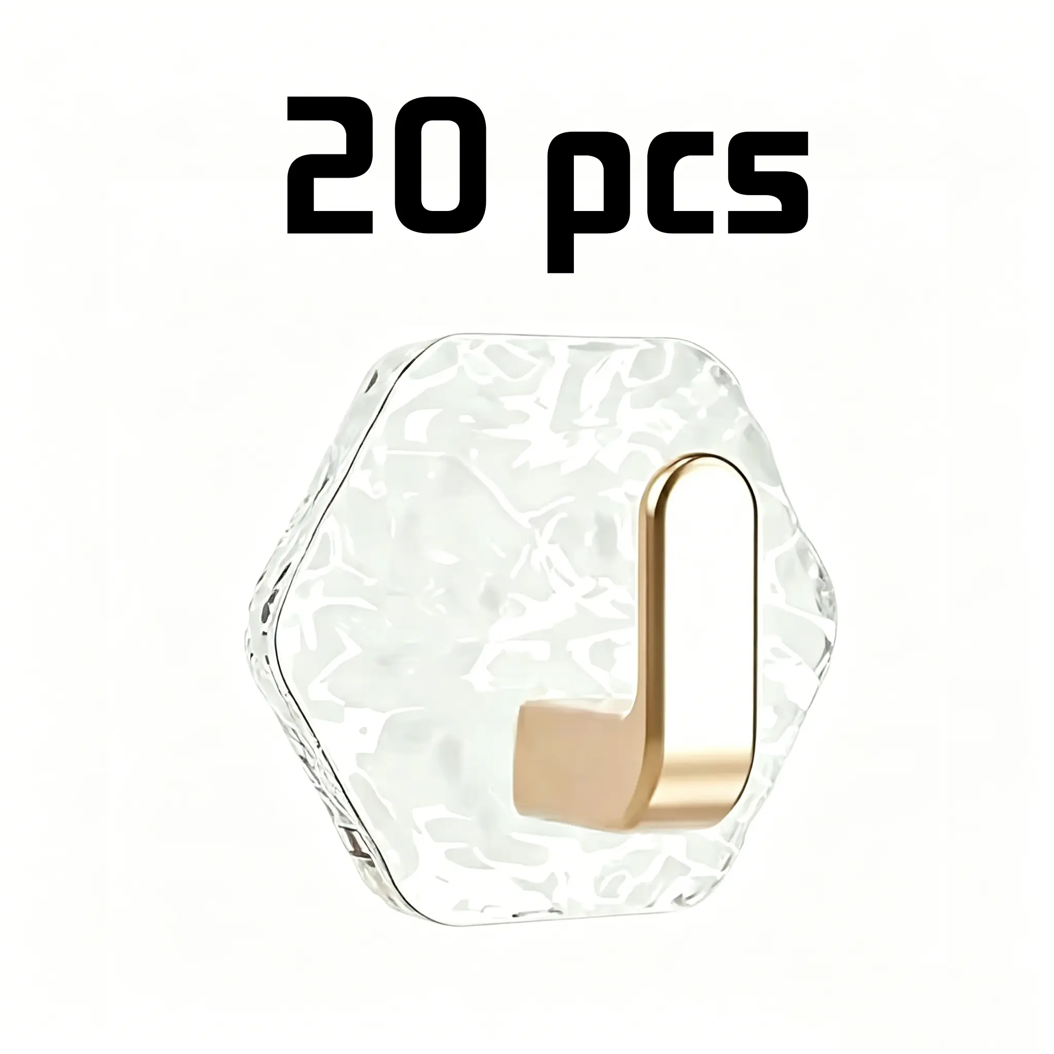 20 piece set of luxury hexagonal corrugated water adhesive hooks - drill free, heavy-duty self-adhesive hanger - suitable for acrylic organizers in bathrooms, kitchens, smooth surfaces, key towels, outerwear, household storage, easy to install