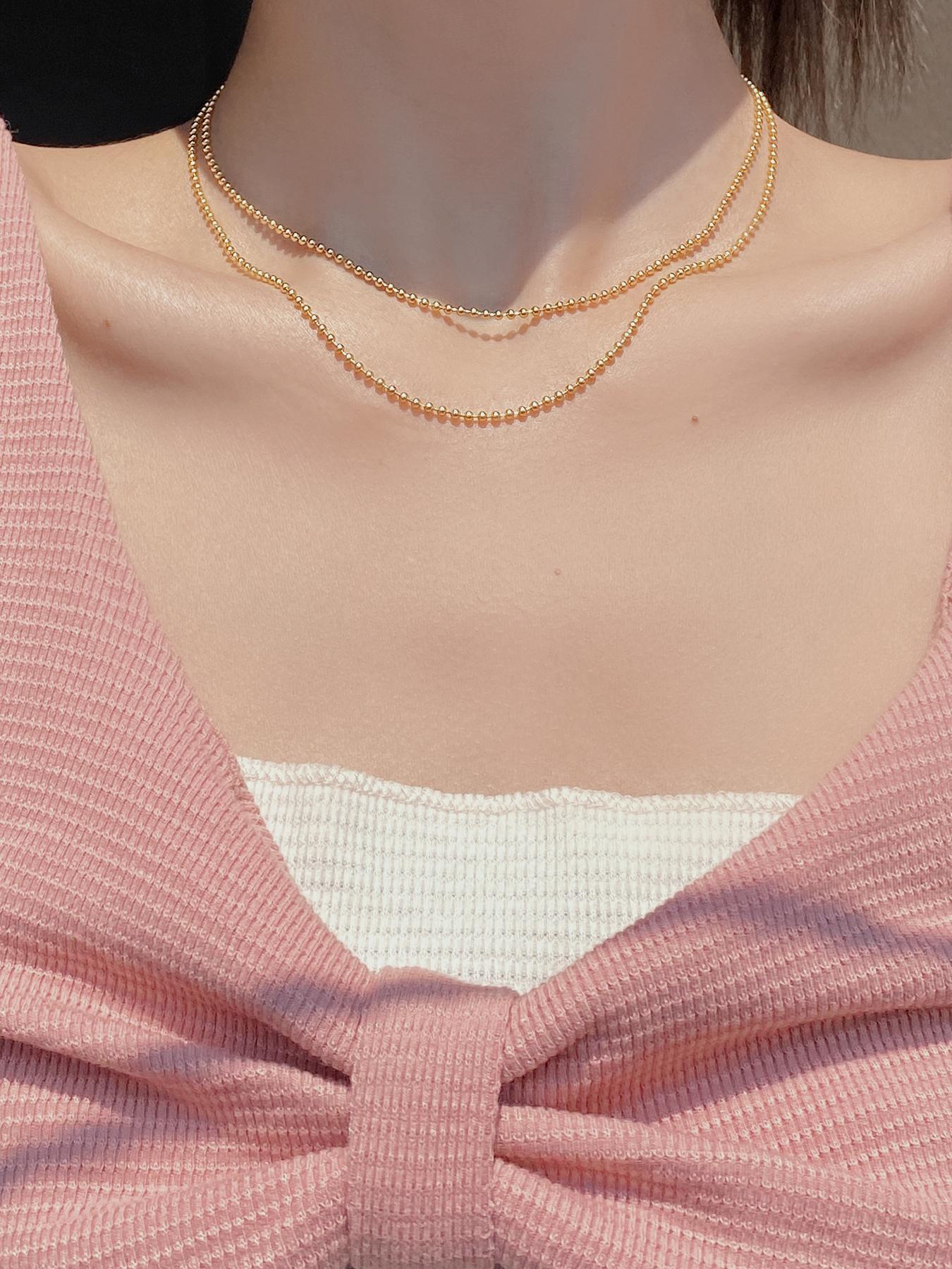 925 Sterling Silver Minimalist Beaded Decor Necklace, Fashion Jewelry for Party, Daily Clothing Decor, Trendy All-match, Elegant & Exquisite Jewelry for Birthday Gift, Minimalist Chain Necklace, Daily Wear Necklace