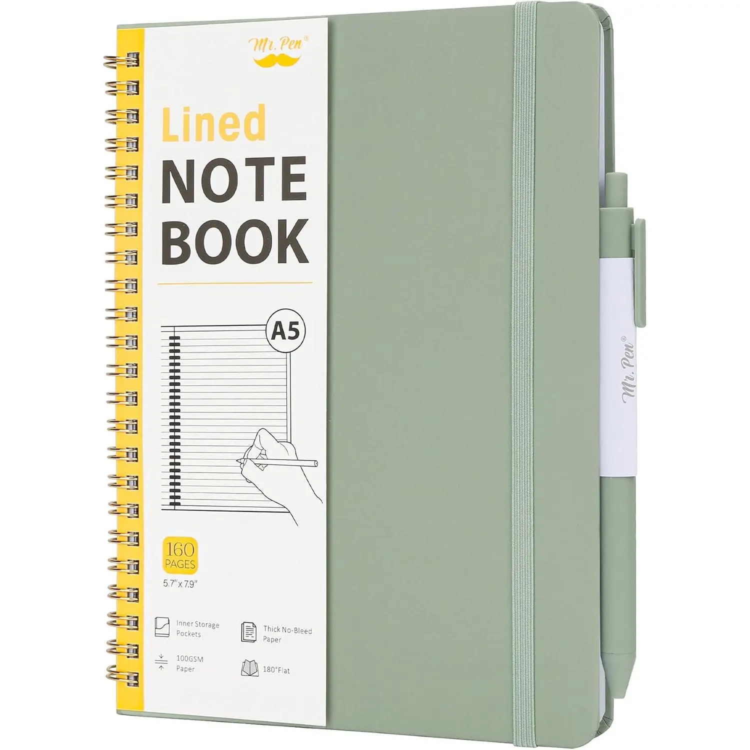 - Lined Spiral Journal Notebook, A5 (5.7"x7.9"), 160 Pages, Green | Hardcover Spiral Bound College Ruled Notebooks with  and Index Sticky Tabs for Notes, Journaling, School & Daily Planning