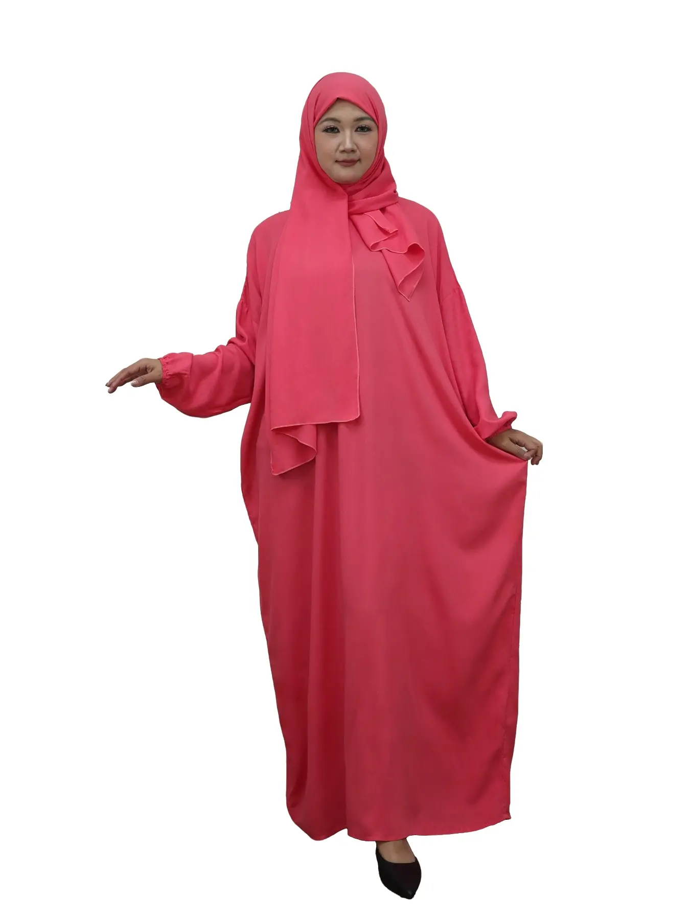 Women's Loose Fit Abaya Dress, Long Sleeve Modest H-Type, Plain Color Jacquard Fabric, All-Season Wear, Ideal for Daily & Religious Occasions