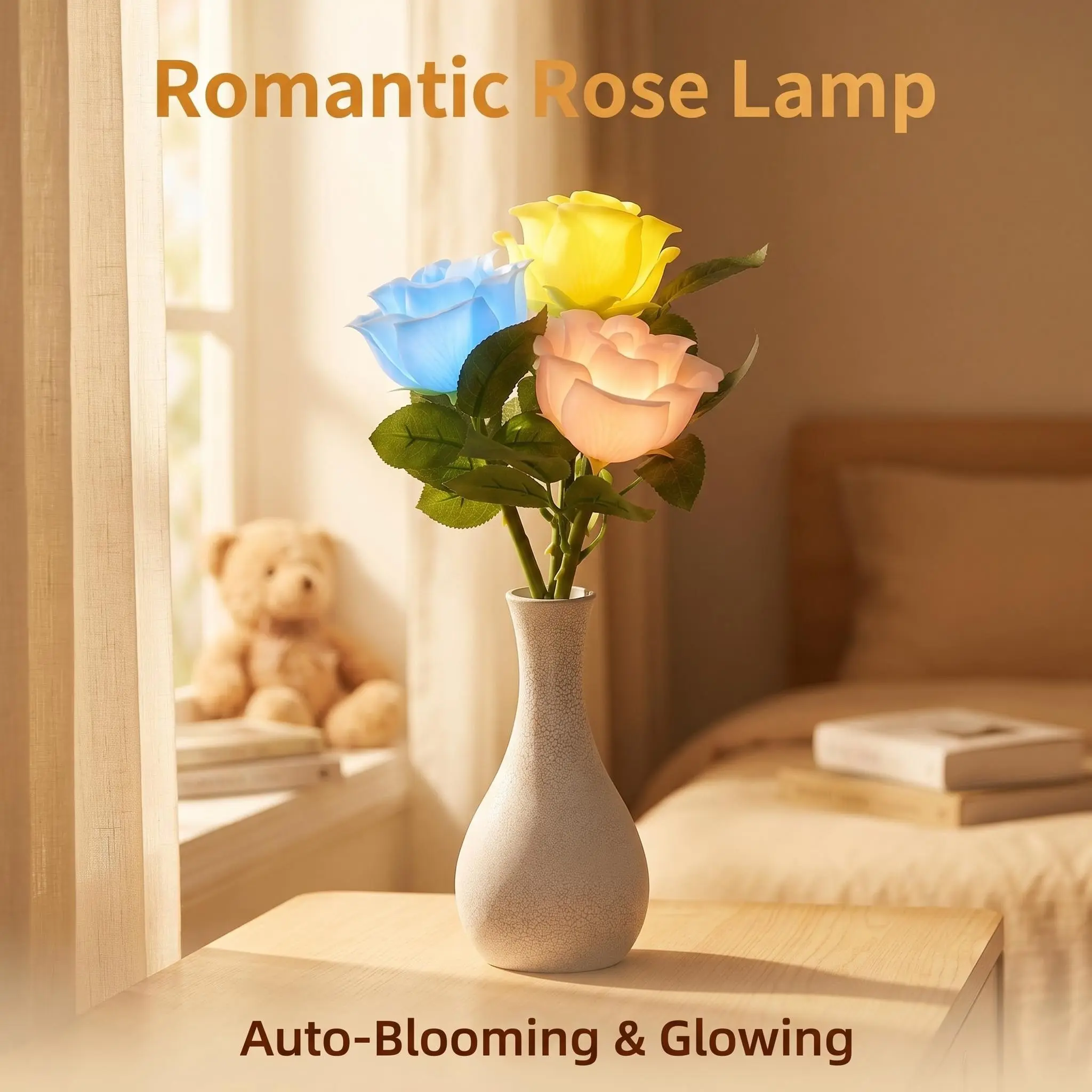 Magical Dynamic Blooming Rose LED Night Light Ornaments, Remote ON/OFF, Bud Timer Setting & Bottom Switch, Warm Ambient Indoor Decor Lamp, Ideal Romantic Anniversary Gift For Girlfriend
