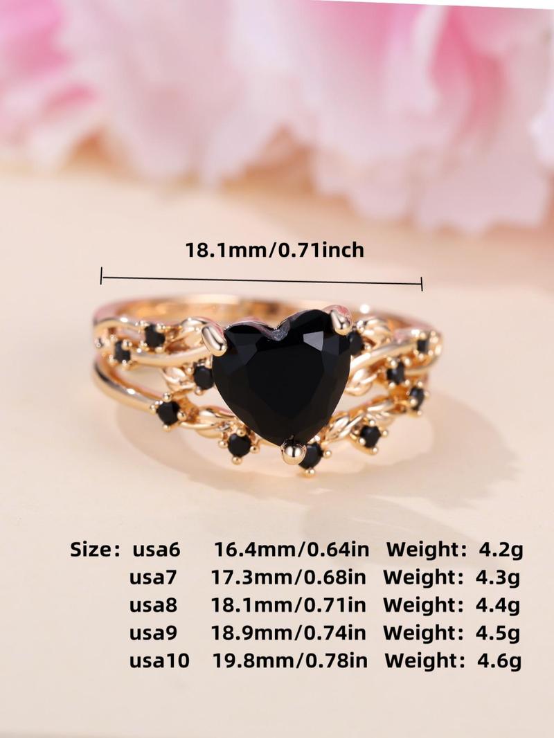 2pcs/set Women's Elegant Artificial Gemstone Decorated Heart Design Ring, Fashion Jewelry For Women & Girls, All-match Accessory, Heart Cluster Ring