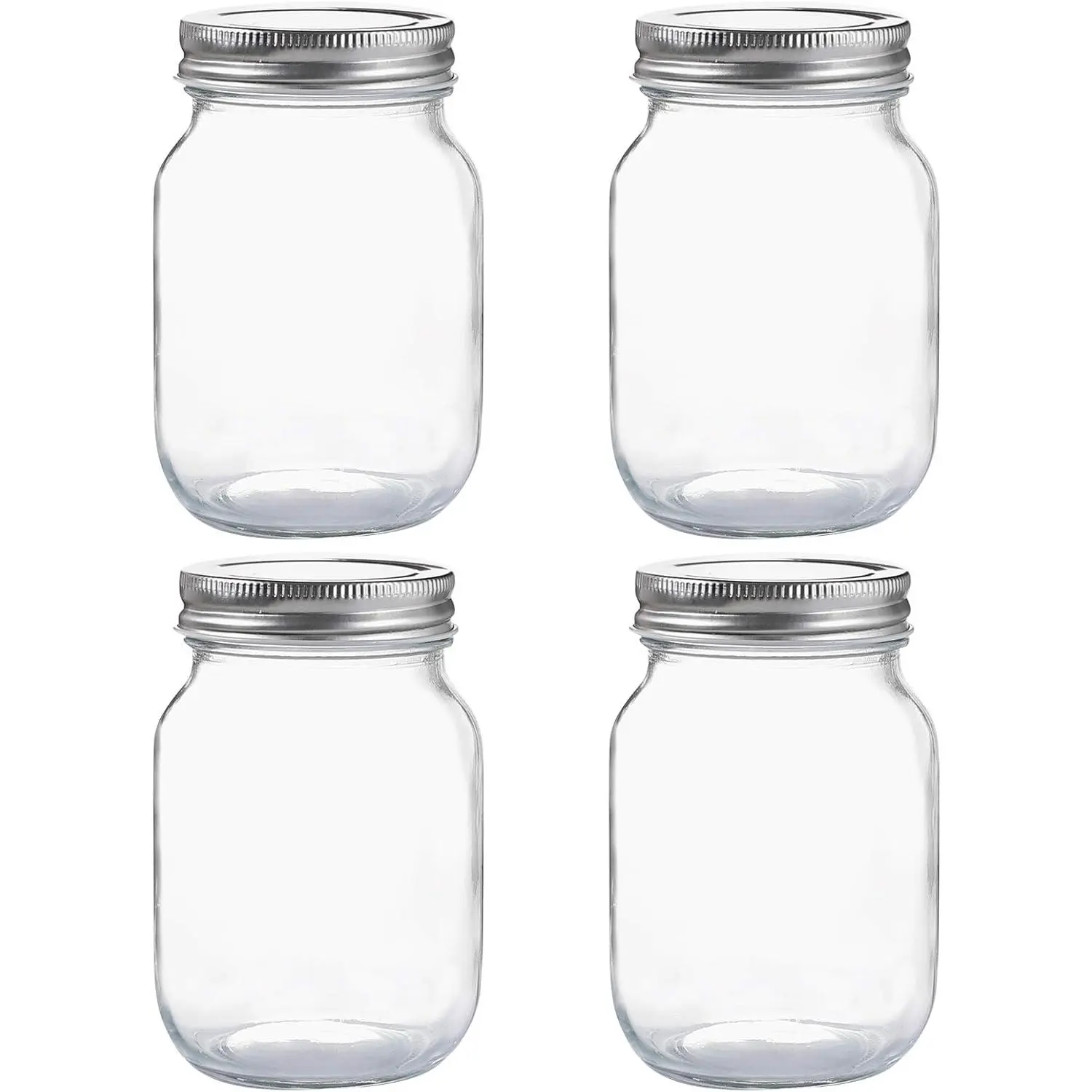 Glass Regular Mouth Mason Jars, 16 oz Clear Glass Jars with Silver Metal Lids for Sealing, Canning Jars for Food Storage, Overnight Oats, Dry Food, Snacks, Candies, DIY Projects (4PACK)