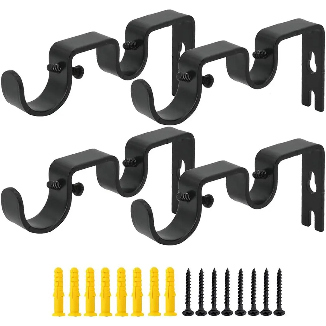 Double Curtain Rod Holders Heavy Duty Rod Brackets 3 Pack Black