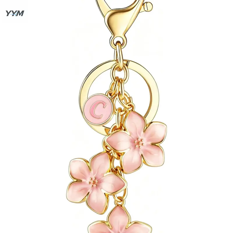 YYM A-Z Flower Letter Keychain, Enamel Handbag Charm, Perfect Gift Women and Girls, Cute Bag Accessory, Key Charms