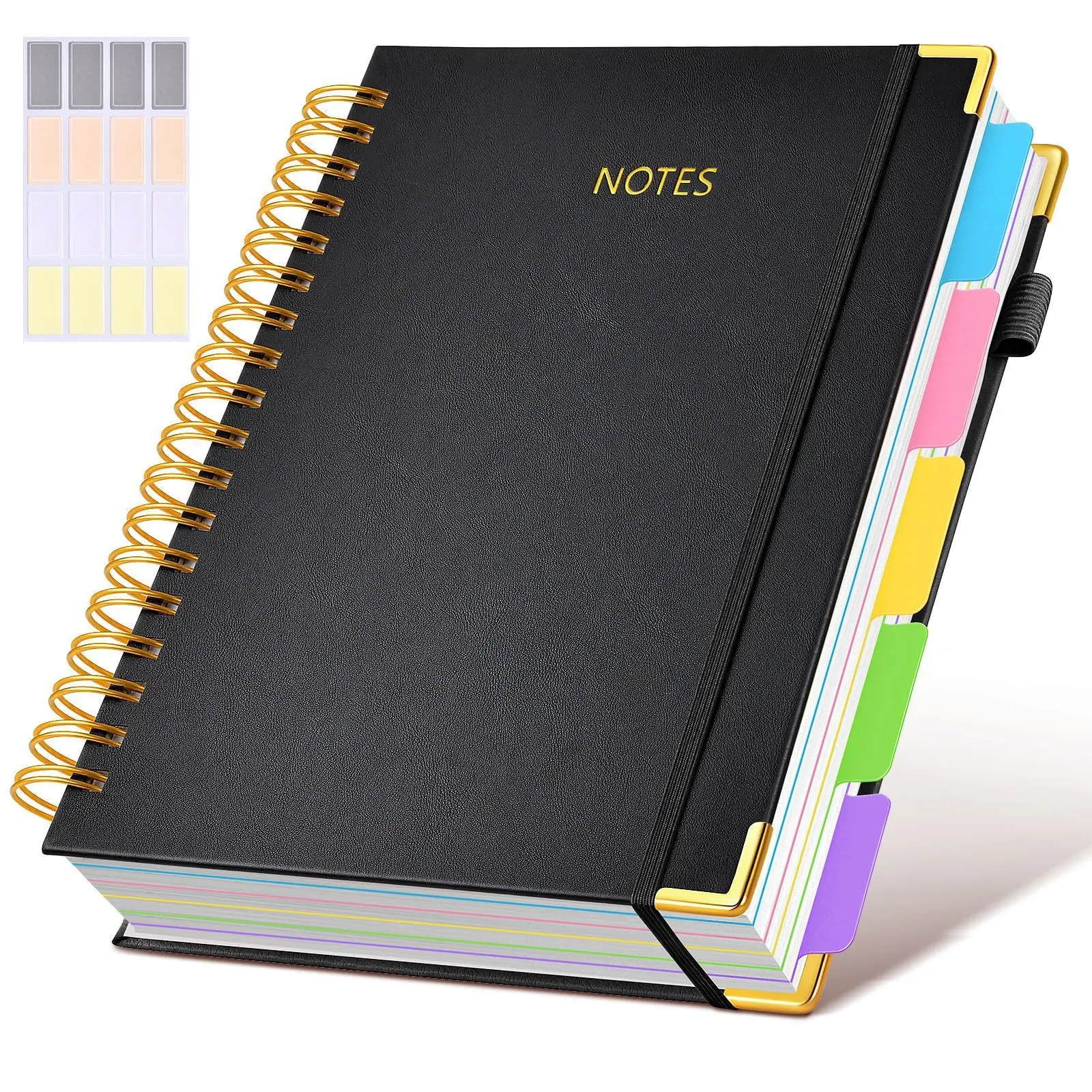 Gold Foil Notes Coil Notebook, Metal Corner Protector, Business Binding Journal, Office Daily Record Thick Writing Book