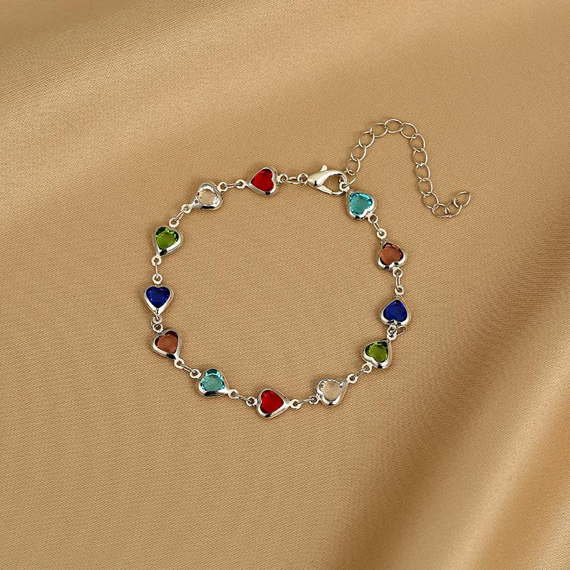 Elegant Red Crystal Zircon Metal Chain Bracelets for Women Colorful Heart Bracelets Party Wedding Girl Wrist Jewelry Gift