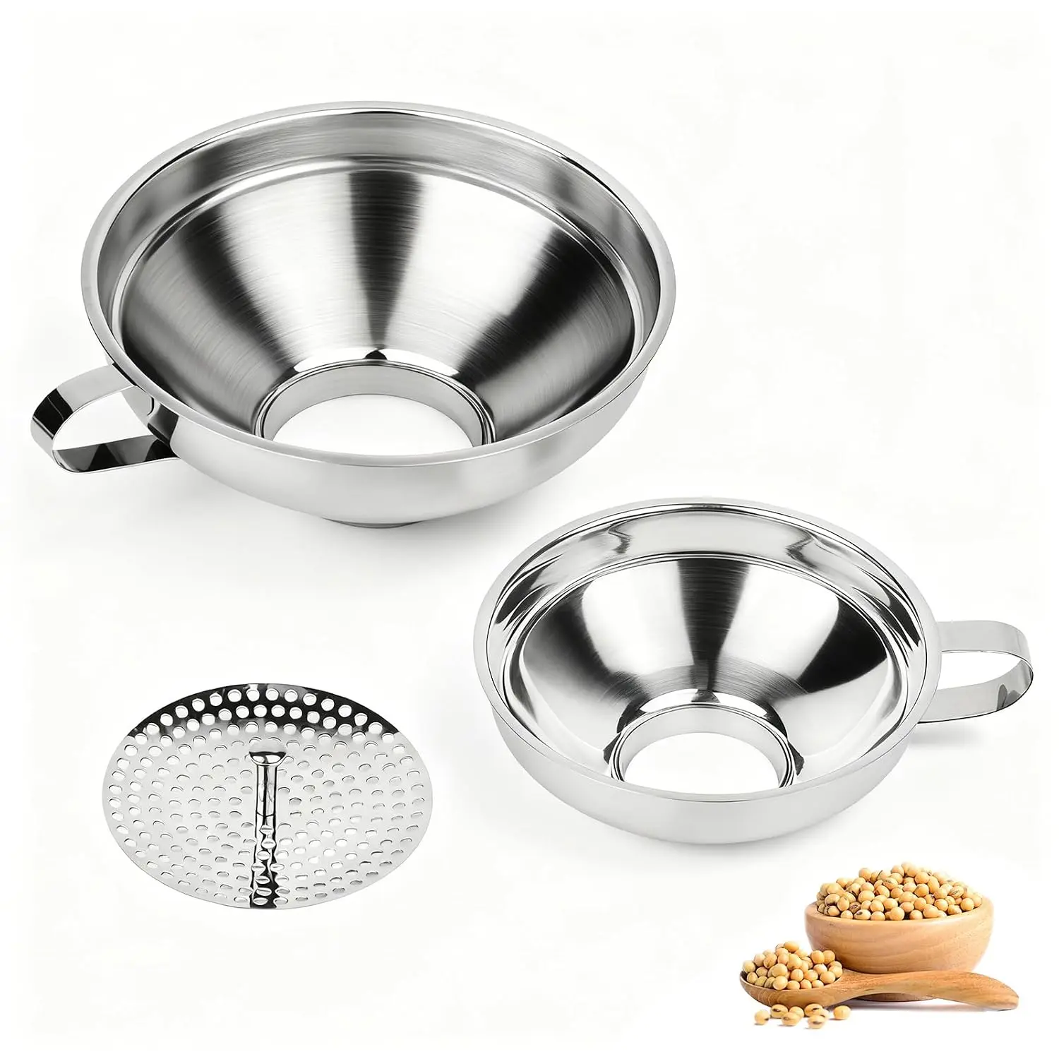 Canning Funnel with Strainer for Filling Mason Jars |  Grade Stainless Steel wide mouth funnel, Canning Supplies for Kitchen Use, 3 Pack (Small and Large)