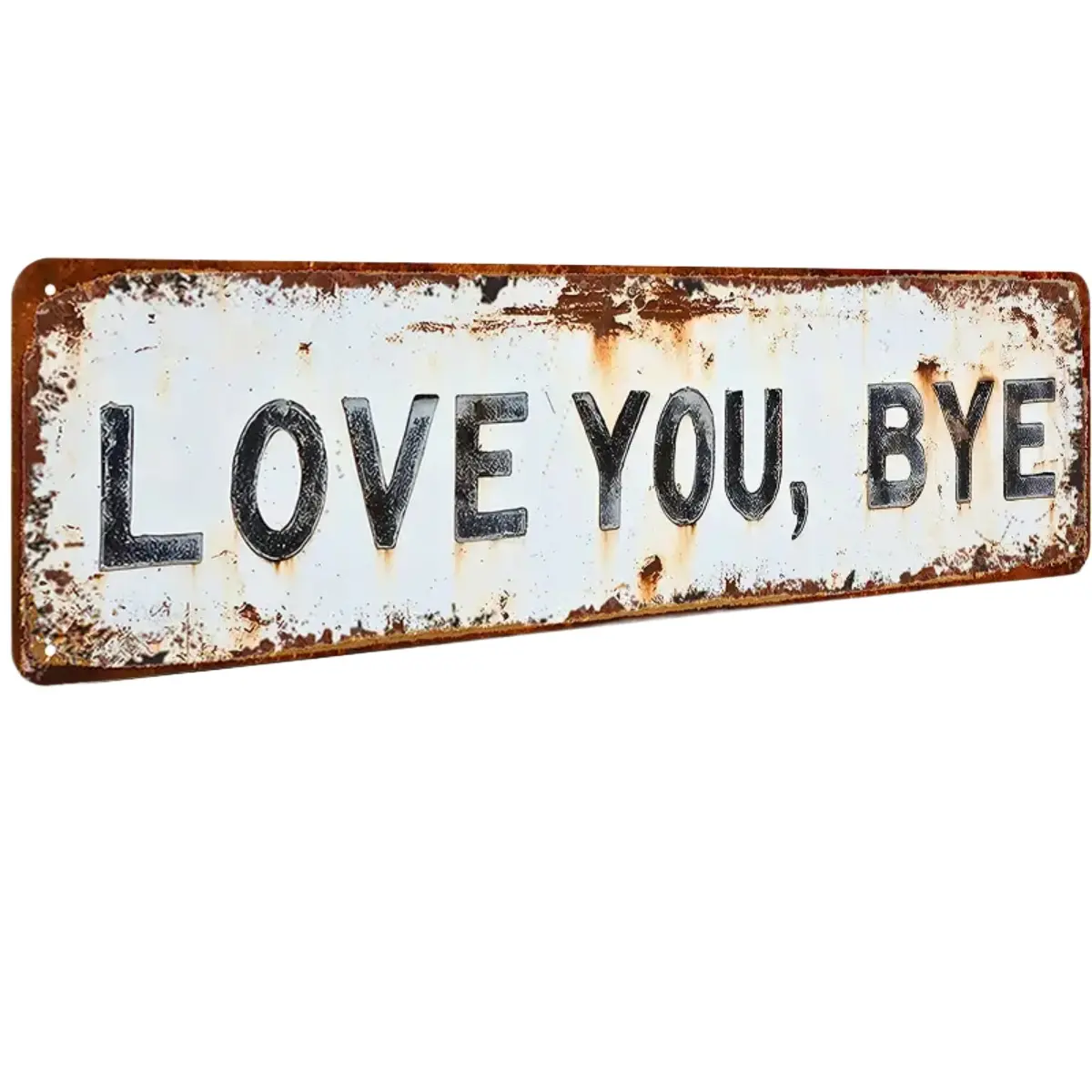 16x4 Inch Vintage Metal Wall Sign – “Love You, Bye” Rustic Entryway Decor, Farmhouse Long Narrow Tin Sign for Hallway, Doorway, Living Room Home Decoration Plaque