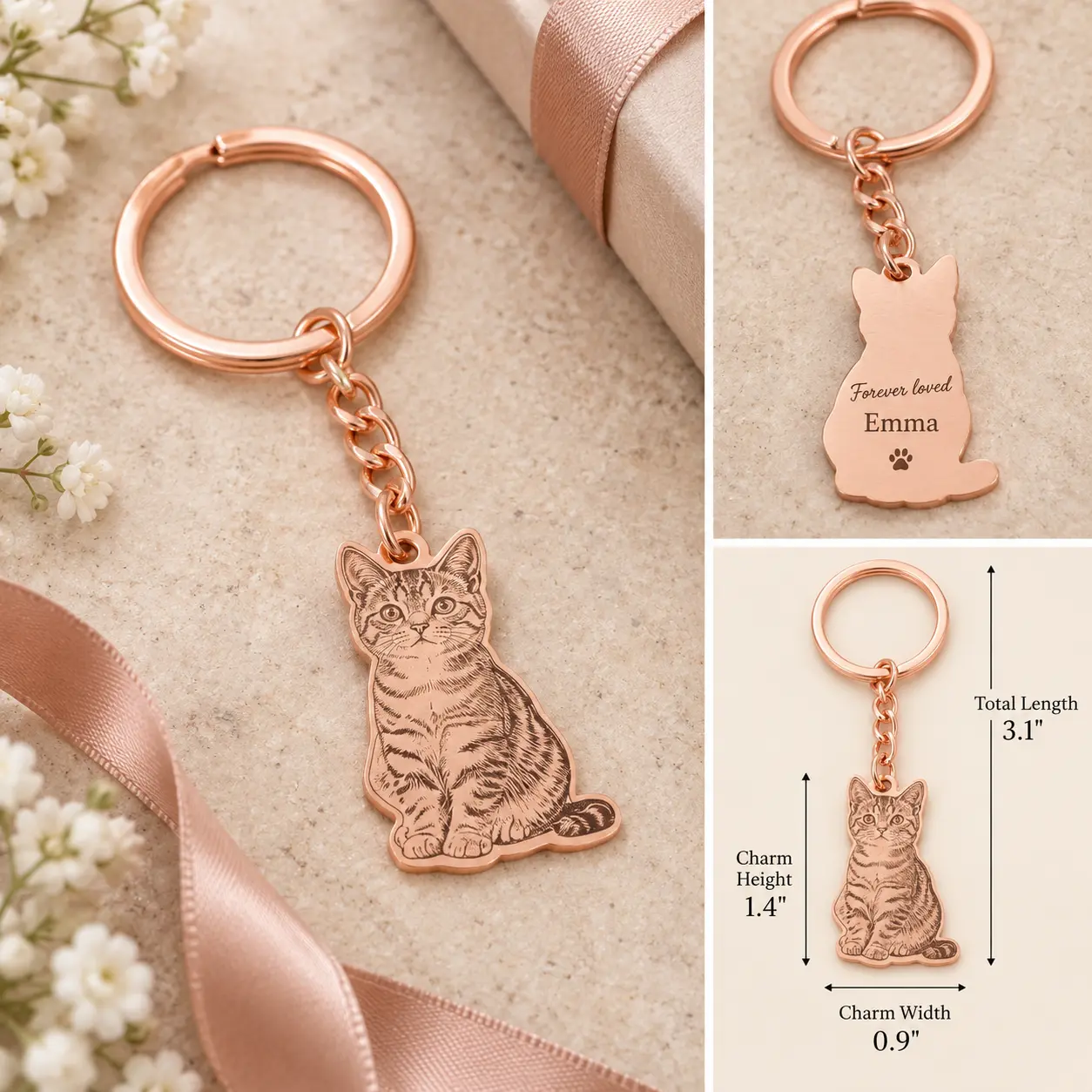【Made To Order】 Custom Photo Keychain Personalized Name Key Ring Stainless Steel Copper Silver Memorial Gift for Pet Dog Cat Mom Dad, Ships in 14 Days HNLSMT261011N01