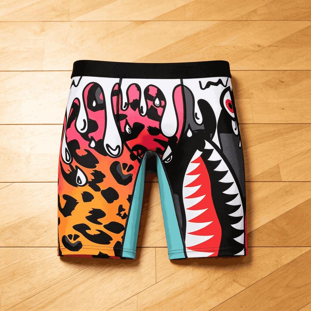 Mens Graphic Boxer Briefs Streetwear Ice Silk Compression Shorts Quick Dry Breathable Long Leg Athletic Underwear Summer Gym Fit