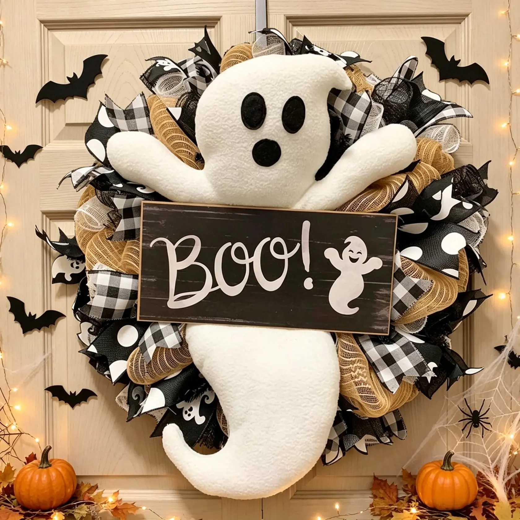 Halloween Ghost Wreath Decoration, Realistic Phantom Doll Ornament, Indoor Scene Decor, Home Décor for Halloween, Christmas, Easter Parties