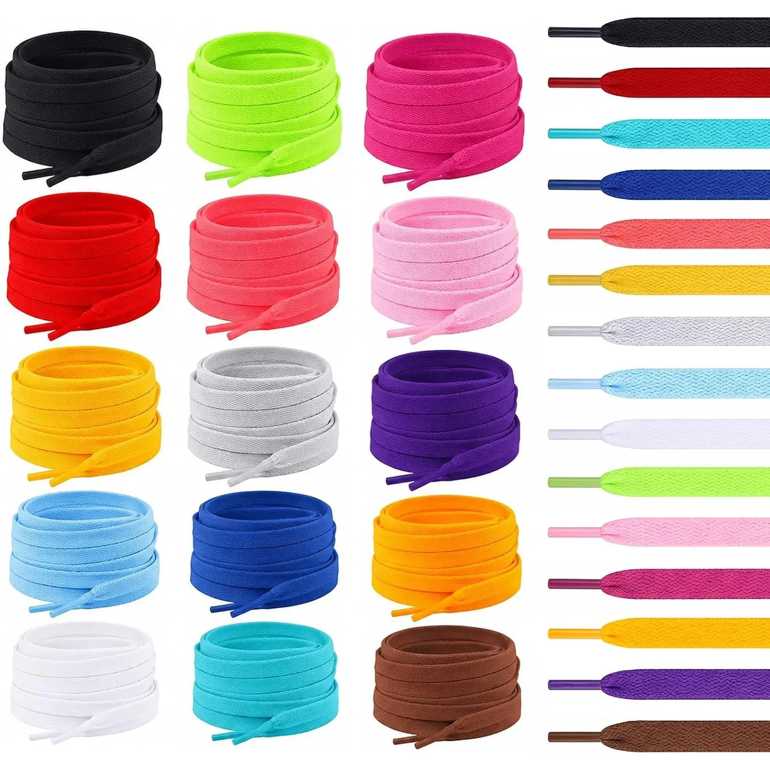 15 Pairs Flat Coloured Athletic Shoe Laces for Sneakers Skate Shoes Boots and  Shoes