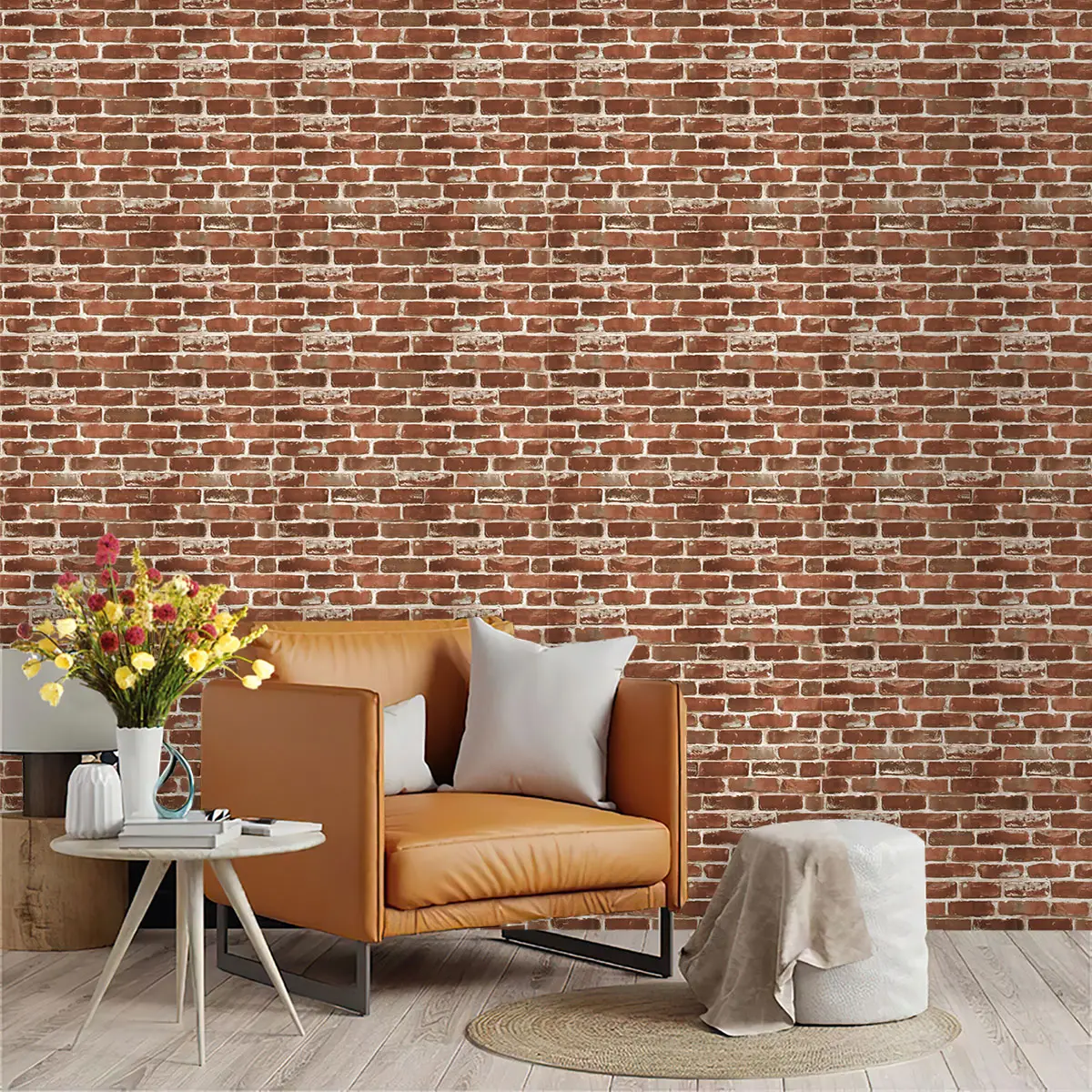 This is a retro red brick texture cyclic wallpaper pattern with seamless splicing. It is made of PVC material with adhesive on the back, which can be torn off and pasted directly. It is suitable for furniture decoration, kitchen/living room/bedroom