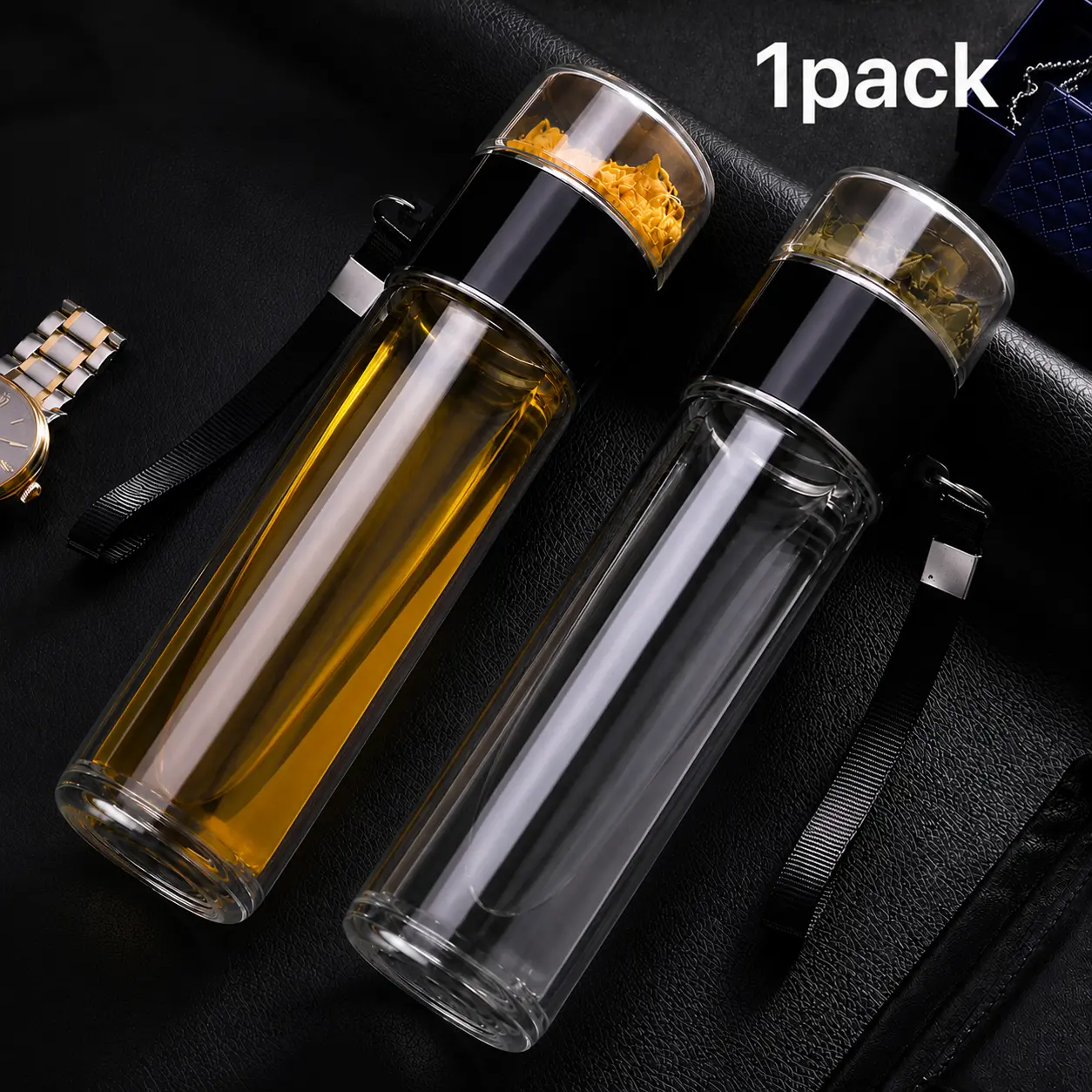500ml Double-Wall Glass Tea Tumbler with 304 Stainless Steel Infuser - Leak-Proof & Anti-Scald Travel Bottle for Tea, Coffee & Detox Water - Premium Tea Separation Gift for Men & Women (Office/Travel/Gym)
