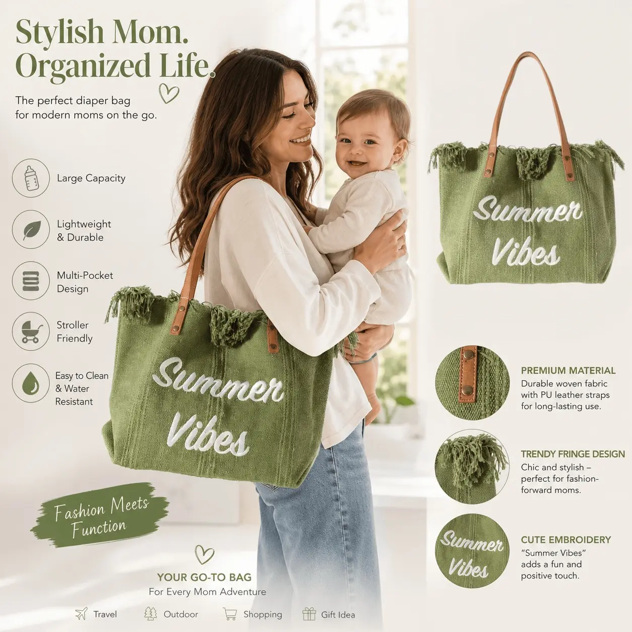 New Women's Diaper Bag, Multi-Functional Shopping Tote, Vintage Embroidered Shoulder Bag, Fall Winter Fashion Accessory