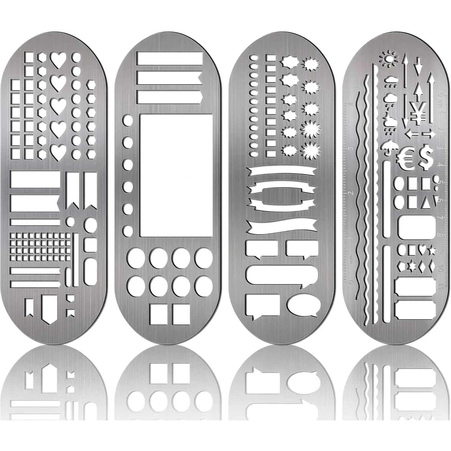 4 count Stencils Metal Journal Template 7.9 x 2.4 Inches Bookmark Ruler School Supplies Stainless Steel Stencils Set for DIY, Engraving, Painting, Scrapbooking(Classic Style)